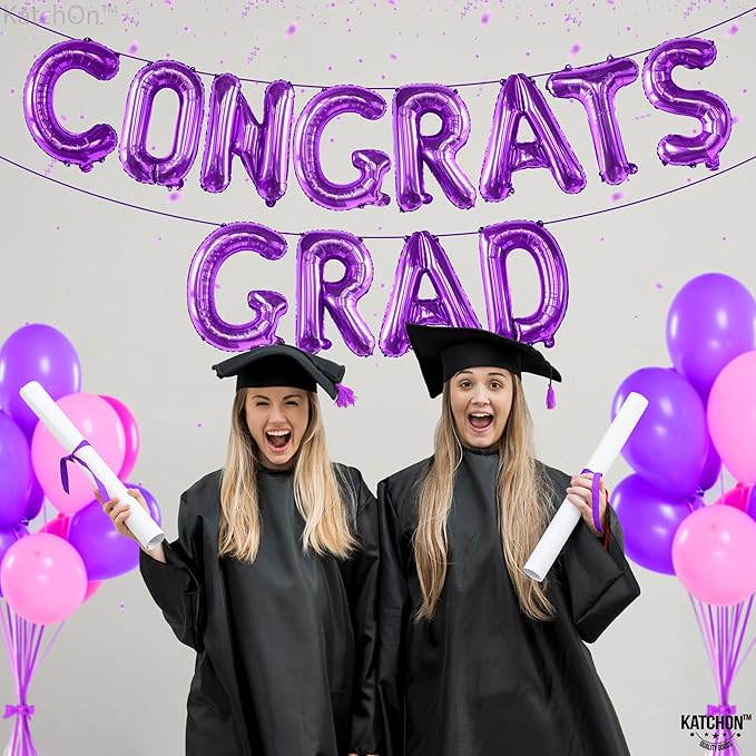 KatchOn, Purple Congrats Grad Balloons - 16 Inch | Congrats Grad Foil Balloon Banner For Graduation Decorations 2025 | Foil Balloon Banner For 2025 Graduation Party Decorations