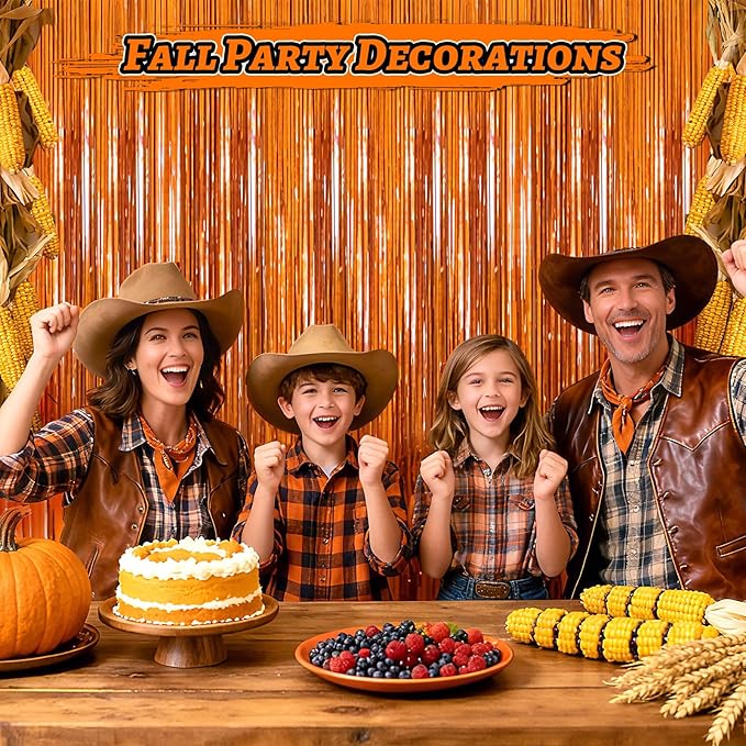 Crosize 3 Pack 3.3 x 9.9 ft Orange Foil Fringe Glitter Curtains Party Decorations, Tinsel Backdrop for Parties, Door Streamers for Birthday, Photo Booth Backdrops, Party Decor