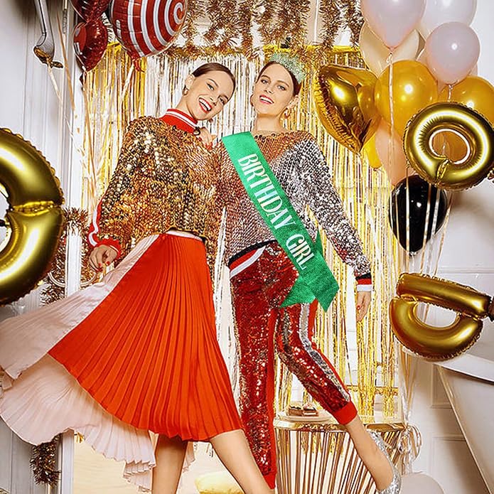 VELSCRUN Birthday Tiara Crowns for Women Girls Crystal Birthday Girl Headband Sash Elegant Princess Crown Happy Birth Party Decorations Women Sisters Birth Gift Hair Accessories