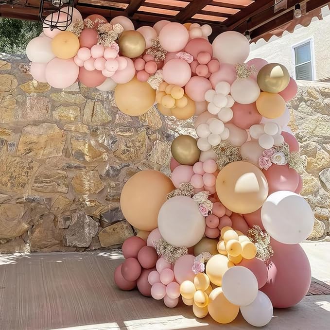 Rose Gold Balloon Arch Kit Nude Light Pink Gold Confetti Party Balloon Garland Metallic Pink White Pastel Orange Balloons for Women Princess Baby Shower Bridal Wedding Brithday Party Decor