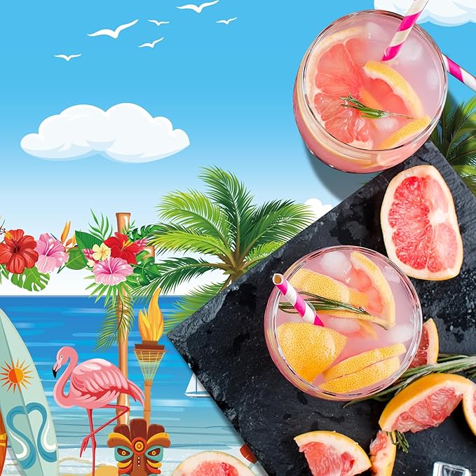 6 Pack Summer Beach Plastic Tablecloth Party Decorations, Disposable Aloha Luau Hawaiian Tablecloth, Flamingo Surfboard Table Cover for Summer Beach Pool Hawaiian Theme Party Decorations, 54 x 108Inch