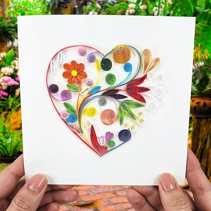 Quilled Cards - Heart Quilled Card for Women - Blank Inside Thank You or Happy Birthday Greeting Cards for Mom, Wife, Sister - 6x6 Handmade Paper Art Design with Envelope (Special Heart)