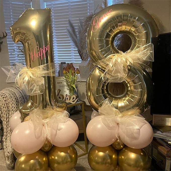 Champagne Gold Number 3 Balloons, 40 Inch Giant Light Gold Helium Foil Number 0-9 for Girls, Self Inflating 3rd Birthday Balloon for Boys Women Men Anniversary Baby Shower Party Decorations Supplies