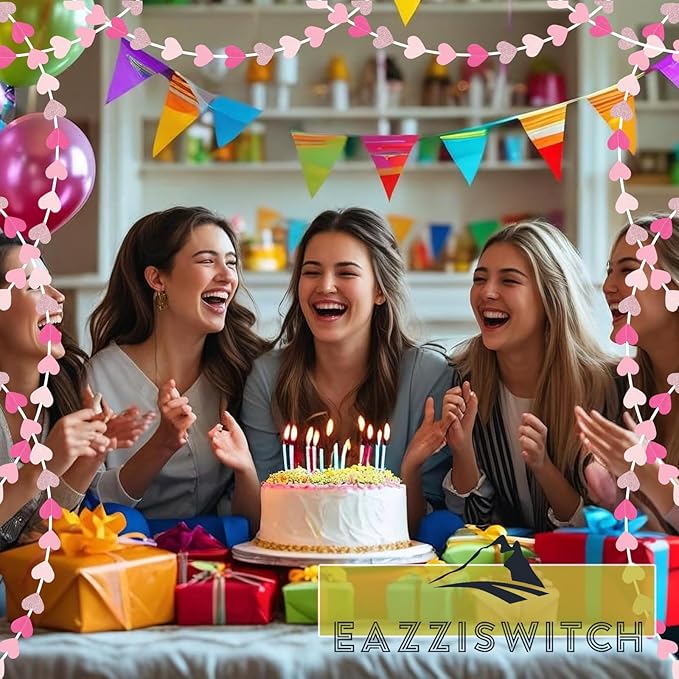 Pink Birthday Bachelorette Party Decorations: Hot Pink Rose Gold Hearts Banner Garland Streamers Backdrop for Wedding Engagement Bridal Baby Girls Shower Mothers Valentines Day Décor - 52 Ft