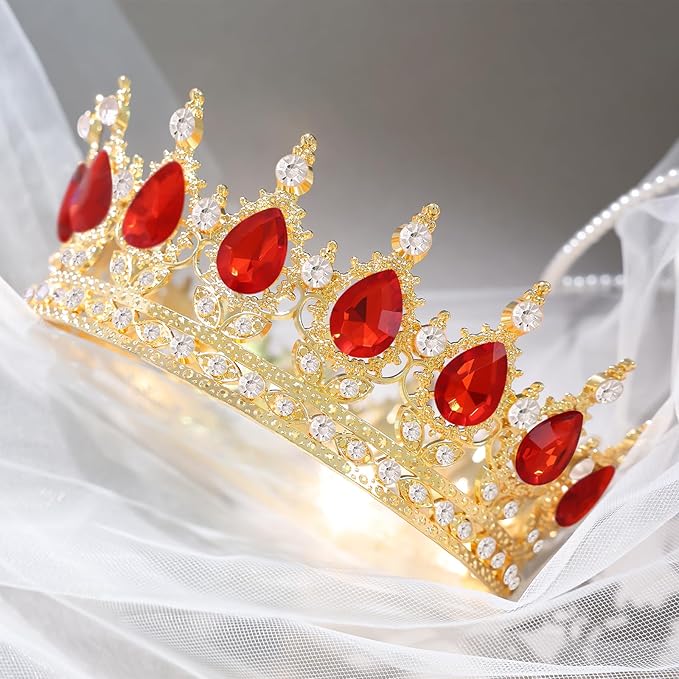 Red Crown for Women Crystal Tiara and Queen Crown for Girl Wedding Headband for Bride Hair Accessories for Costume Birthday Party Cake Decoration Prom