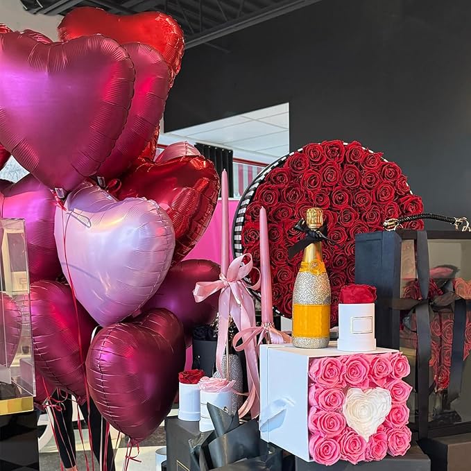 Wine Red Heart Balloons, 18 Inch 12 Pcs Burgundy Red and Pink Foil Heart Balloons Red and Rose Gold Heart Shape Mylar Balloons Party Decoration for Birthday Wedding Valentines Anniversary