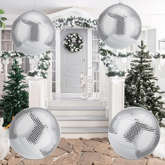 HyDren 4 Set Inflatable Disco Ball with Cover Foldable Hanging Mirror Disco Ornaments for Christmas Wedding Birthday Baby Shower Bachelorette Party Indoor Outdoor (16 Inch)