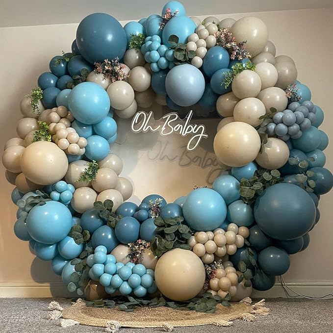 Dusty Blue and Green Balloons, 60Pcs Aqua Blue Pastel Green Latex Balloon, 12 Inch Balloon Set for Boho Baby Bridal Shower Wedding Jungle Safari Woodland Neutral Birthday Party Decorations