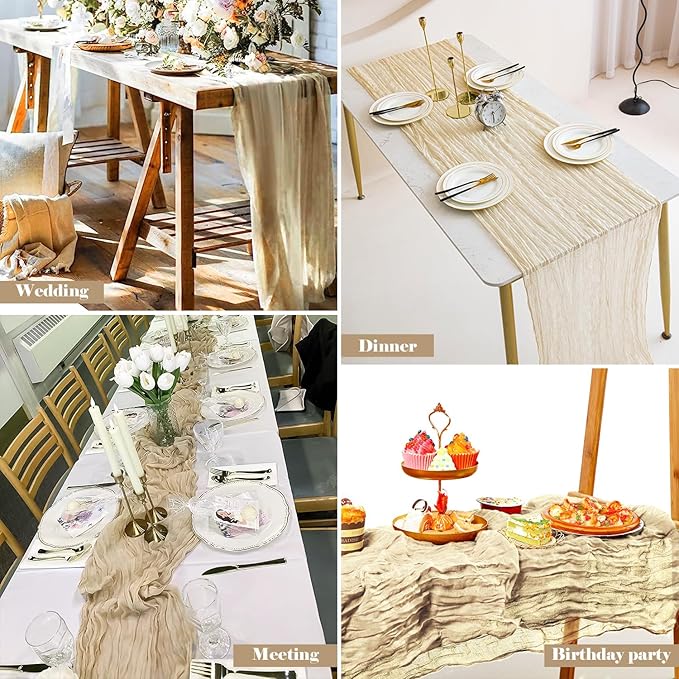 10 Pack 10 Ft Cheesecloth Table Runner Beige Gauze Long Table Runners Boho Gauze Cheese Cloth Table Runner Rustic Sheer Runner for Wedding Party Table Decor ( 35 x 120 Inch )