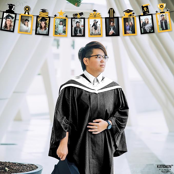 KatchOn, Gold and Black Graduation Photo Banner - Large, 10 Feet | Grad Banner 2025 for graduation Decorations Class of 2025 | Grad Party Decorations,Graduation Decorations 2025