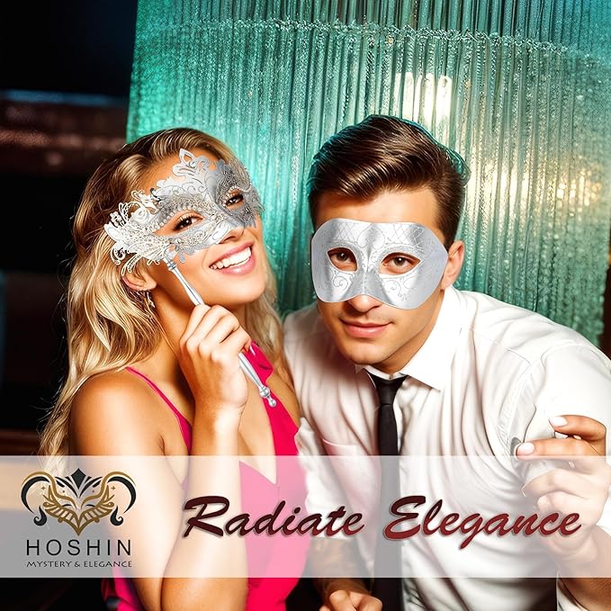 Hoshin Masquerade Mask for Couple, Mardi Gras Deecorations Venetian Masks with Stick for Womens