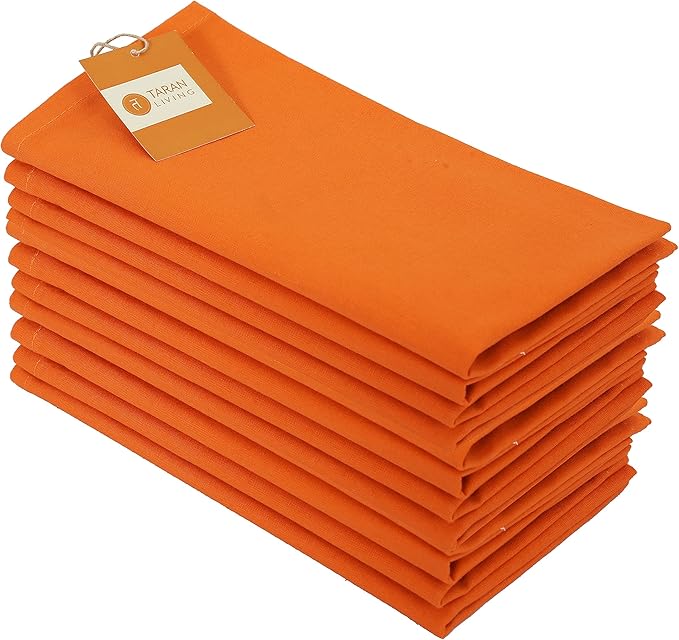 TARAN LIVING Cloth Napkins Fall Decorations Table Napkin Reusable Washable Halloween Dining Linen Cotton Cloth Napkin Christmas Hotel Home Party Decor Set of 12, 18"x18" - Orange