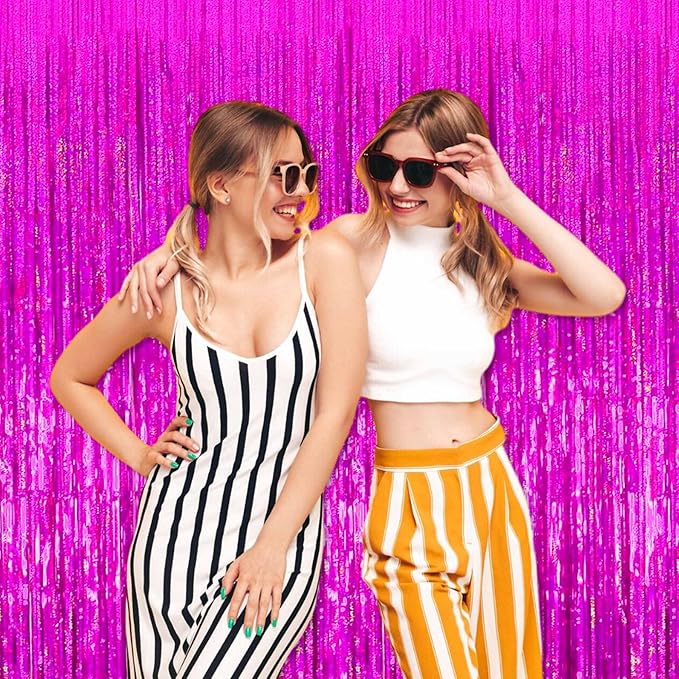 6 Pack Fuchsia Foil Fringe Curtains Backdrop, 3.28 x 8.2 Ft Metallic Streamers Tinsel Curtains Background for Photo Booth, Birthday, Christmas, Halloween, Thanksgiving, New Year Party Decorations