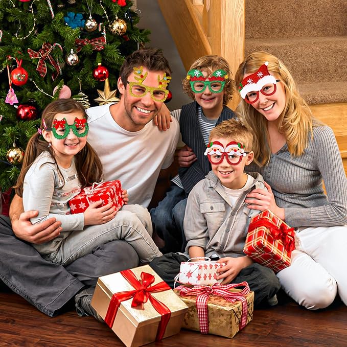 15 Pcs Christmas Glasses Frame Glitter, Costume Eyeglasses Frames Photo Booth Supplies, Xmas Photo Props Eyewears Party Favors Supplies for CHristmas Dinner Picnics Holidays
