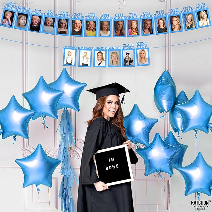 KatchOn, K-12 Graduation Photo Banner 5x7 - Large, 10 Feet | Kindergarten Grad Backdrop, Blue Decorations Class of 2025 | Grad Picture Display for Graduation Decorations 2025