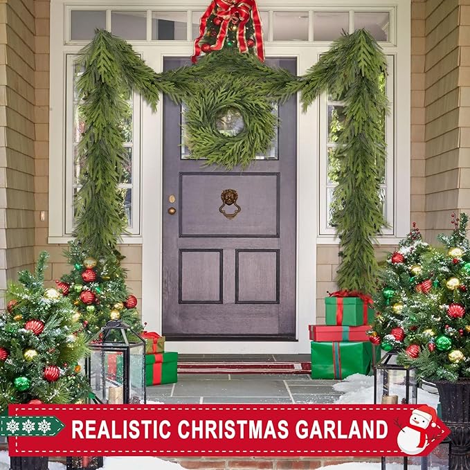 6 Ft Realistic Christmas Garland,Natural Droopy,Soft Bendable Cedar Garland, Lifelike Garland Christmas Decorations,Christmas Garland for Mantle Table Fireplace Stairs Christmas Decorations Indoor