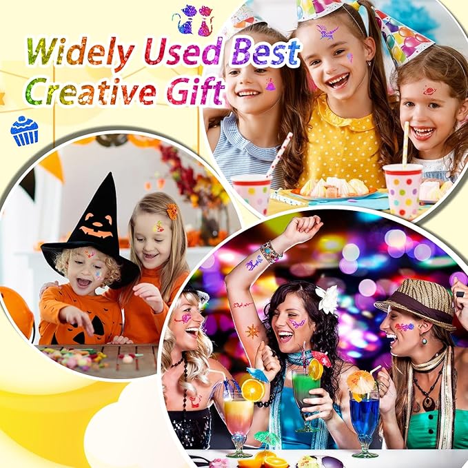 Temporary Glitter Tattoos Kit Kids with 187 glitter Tattoo Templates 34 Colors 3 Glitter Glue and Brushes Suitable for Kids and Girls Glitter Temporary Tattoos Fun Creative Activities