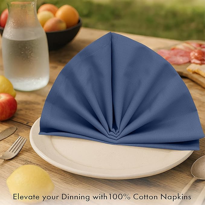 Ruvanti Premium Cloth Napkins Set of 12, 18x18 Inches, 100% Cotton, Washable, Soft & Absorbent, Perfect for Wedding, Christmas, ‎Thanksgiving Dinners - Bijou Blue