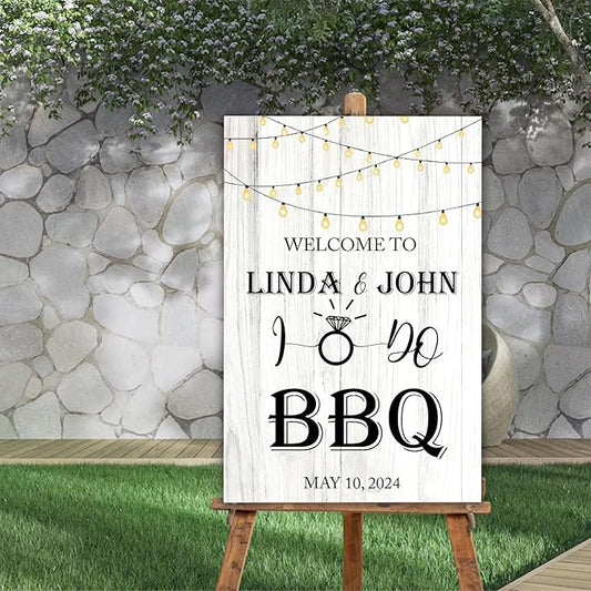 BBQ Party Sign, 12' x 18', 24' x 18', 27' x 18', 36' x 24', Rustic, Plastic, Weather Resistant, Double-Sided, Welcome to the I Do BBQ Party