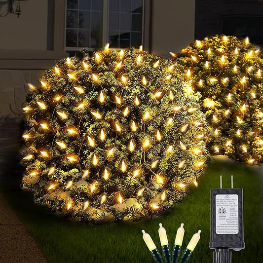 120Led Christmas Net Lights Outdoor 5ft x 6ft Connectable, 8 Modes Waterproof Black Wire 29V Plug in Mesh Net Christmas Lights for Garden, Yard, Bushes, Trunk, Xmas Tree Decor (Warm White)