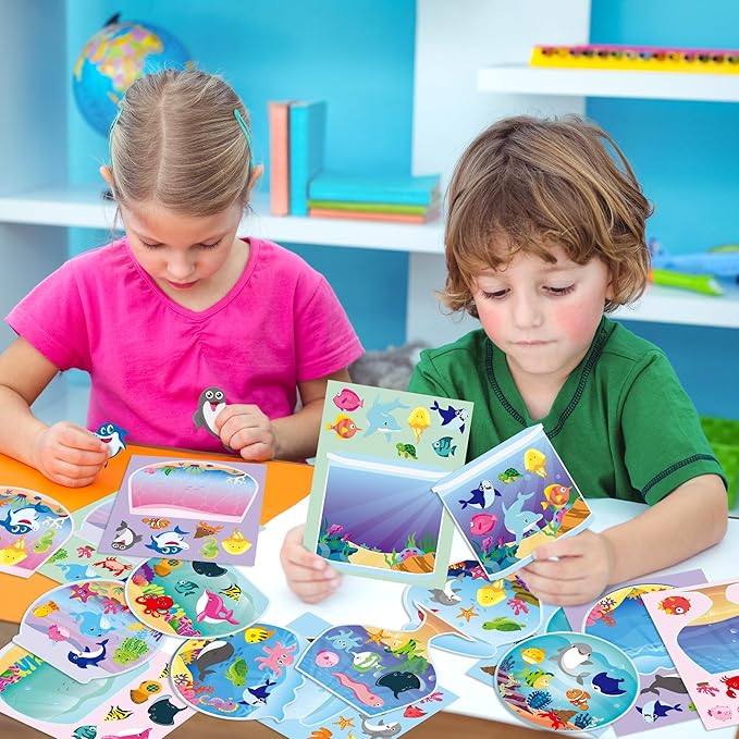 CY2SIDE Ocean Animal Face Sticker - 40PCS Summer Sea Animal Aquarium Scene Make a Face Sticker Sheets for Kids Make Your Own Under The Sea Fish Tank Scene Craft Games for Kids Classroom Activities