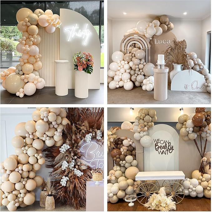 Nude Balloons Double Stuffed, Different Sizes Tan Brown Balloon Garland Arch Kit, 18 12 10 5inch Beige Neutral Apricot Latex Helium Balloons for Teddy Bear Birthday Boho Baby Shower Party Decorations