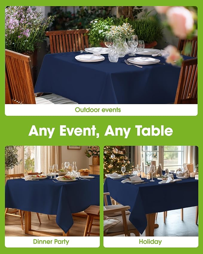 Pureegg Rectangle Table Cloth 60" x 84" – Durable Polyester Tablecloth Offers Reusable & Washable Protection, Ideal for Outdoor Party, Picnic, Wedding, Banquet and Birthday, Navy Blue