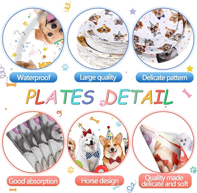 452 Pcs Dog Birthday Party Decorations for 50 Guests Include Dog Paper Plates Napkins Cups Tablecloth Cutlery Straws Puppy Party Tableware for Puppy Theme Birthday Supplies