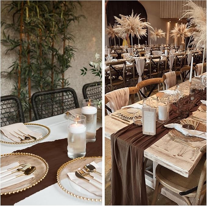 12 Pack Brown Cheesecloth Table Runner 10FT Boho Gauze Fabric Table Runner 35 x 120 Inch Rustic for Fall Thanksgiving Wedding Decor Baby Shower Party Boho Holiday Decoration