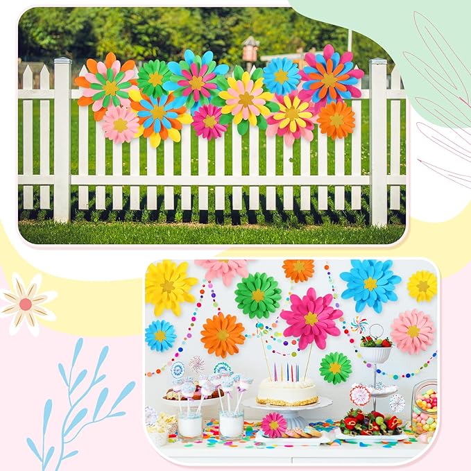 18 Pcs Mexican Paper Flowers Decor for Wall DIY Paper Fiesta Bulletin Board 3D Colorful Mexican Backdrop Decoration for Classroom Back to School Carnival and Holiday Party(Rounded Star,Rainbow)