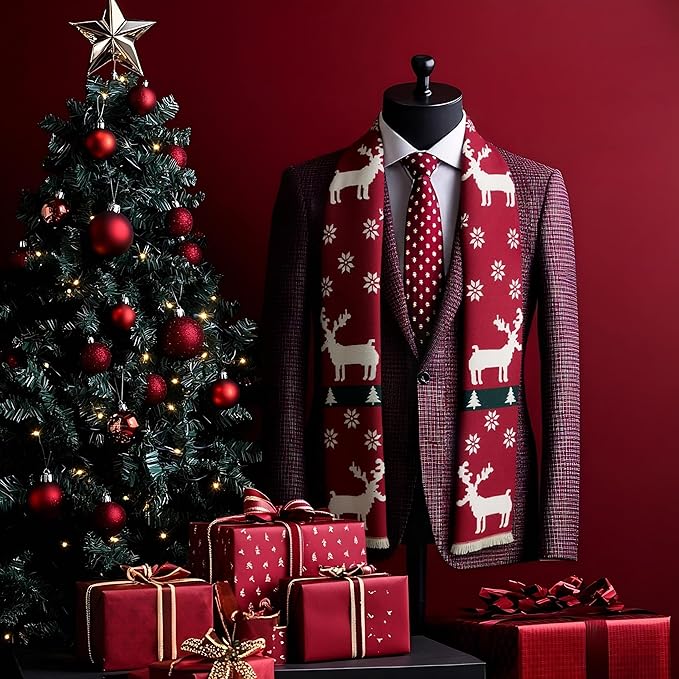 Unisex Christmas Scarves for Women Men Boys Girls Christmas Gifts Winter Scarf with Reindeer and Snowflake Shawl Wrap Xmas