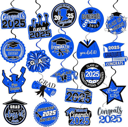40Pcs Graduation Decorations Hanging Swirls, Blue Black Class of 2025 Graduation Party Hanging Swirls for 2025 Congrats Grad Party Decor