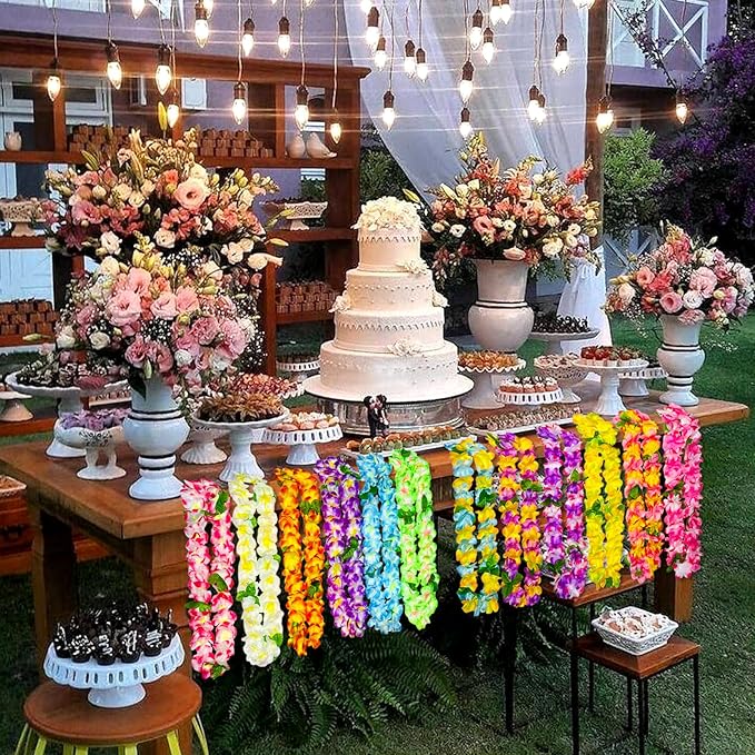 12 Counts Thickened Hawaiian Leis, Perfect Luau Party Supplies for Summer Beach Vacations, Essential Party Decorations for Birthday, Graduation, and Wedding Celebrations