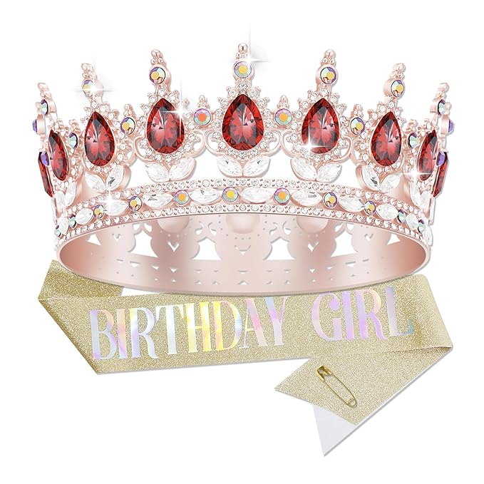 Queen Crown Birthday Crowns for Women, Birthday Girl Sash, Birthday Tiara for Women Set, Princess Rhinestone Birthday Girl Headband Birthday Gifts for Women, Sweet Happy Accessories