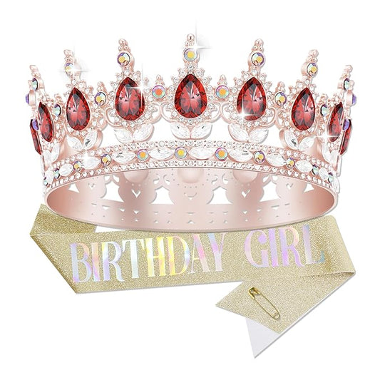 Queen Crown Birthday Crowns for Women, Birthday Girl Sash, Birthday Tiara for Women Set, Princess Rhinestone Birthday Girl Headband Birthday Gifts for Women, Sweet Happy Accessories