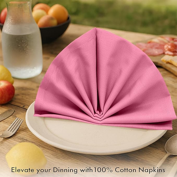 Ruvanti Premium Cloth Napkins Set of 6, 18x18 Inches, 100% Cotton, Washable, Soft & Absorbent, Perfect for Wedding, Christmas, ‎Thanksgiving Dinners - Pink