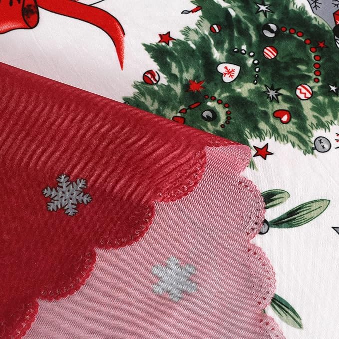 LUSHVIDA Christmas Round Table Cloth – Washable Water Resistance Holiday Microfiber Tablecloth Decorative Table Cover for Banquet Party Kitchen Dining Room, 60 Inch