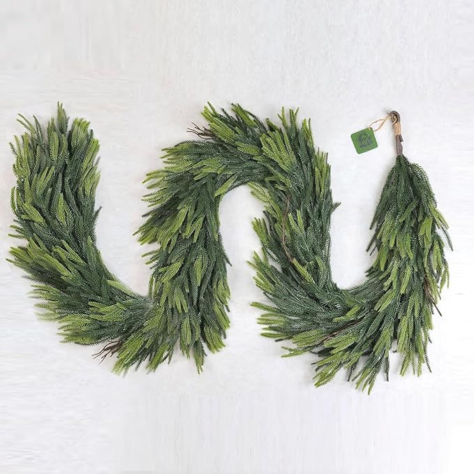 6FT Artificial Norfolk Pine Garland – Real Touch Greenery Garland, Dense Green Plants for Indoor Outdoor Christmas, Holiday, and Home Decoration (1, 9FT)