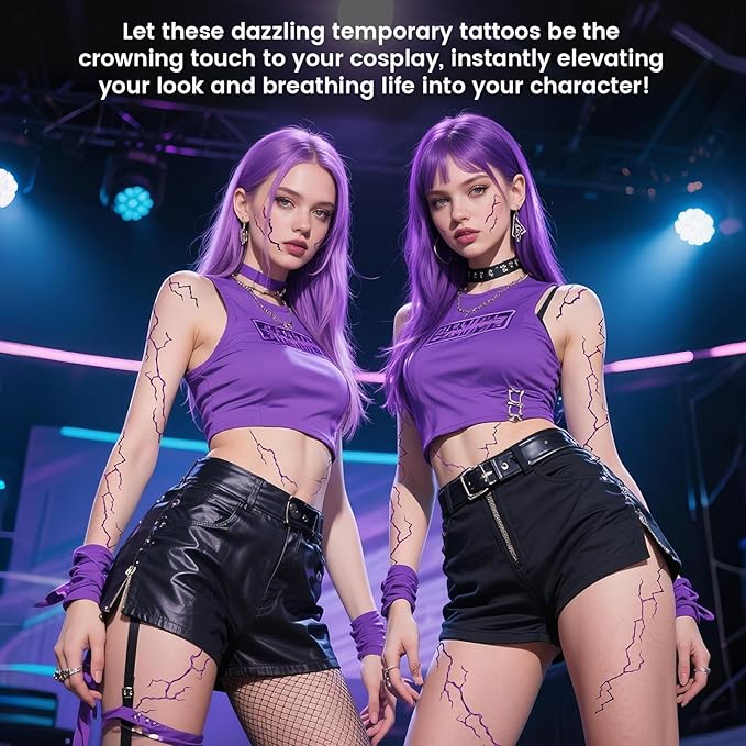 6PCS Hunter Theme Temporary Tattoos,Fake Tattoos,Dance Cosplay Tattoos-Stickers Accessories,Halloween and Party Makeup(Purple)