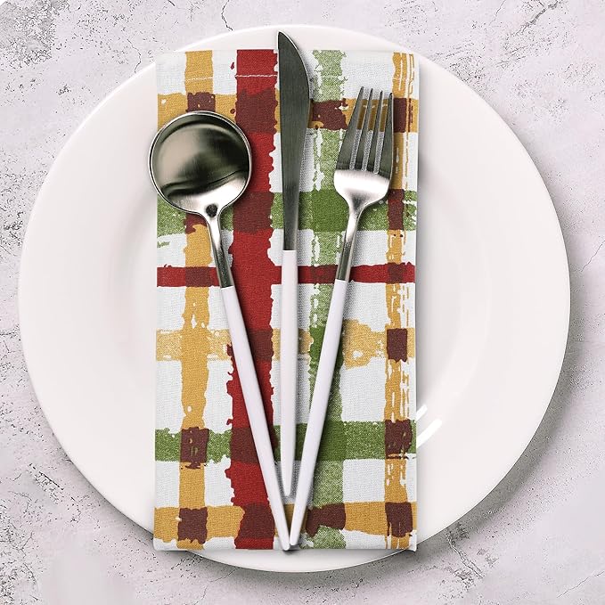 Urban Villa Cloth Napkins Autumn Prints Dinner Napkins Set of 12 20X20 100% Cotton Absorbent Washable Durable Reusable Cloth Napkins Ideal for Farmhouse Party Thanksgiving Harvest Fall Dinner Napkins