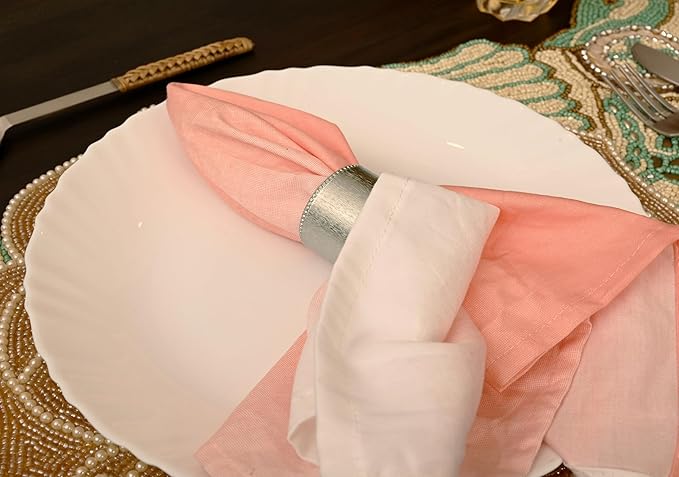 12 Pack Decorative Napkin Ring - Heavy Duty Metal Round Napkin Holders, Silver Electroplated Finish with Beaded Edge, Vintage Rustic Metal Napkin Rings for Dining, Weddings,Holidays - CLEENTABLE