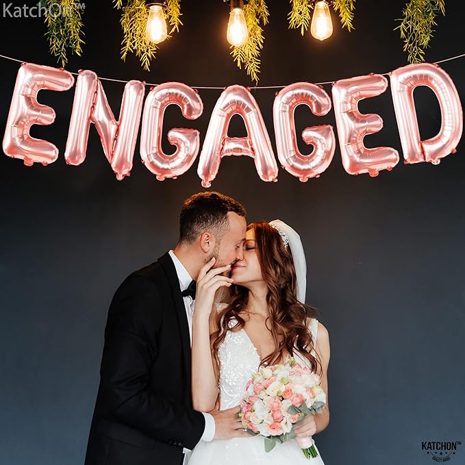 KatchOn, Rose Gold Foil Engaged Balloons Letter - 16 Inch | Engagement Balloons for Engagement Party Decorations | Bachelorette Party Decorations | Engagement Party Balloons for Engagement Decorations