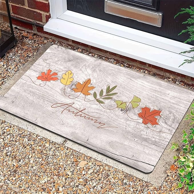 Fall Maple Leaves Door Mat, Autumn Maple Leafs Welcome Mat Non-Slip Entr Doormat Floor Mats Indoor Outdoor Home Living Room Kitchen Autumn Harvest Vintage Thanksiving Fall Decoration