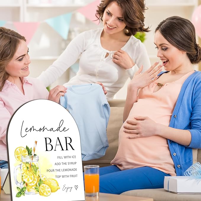 Lemonade Bar Table Sign, Lemonade Bar Sign for Baby Shower, Lemon Wooden Welcome Stand Signs, Drinking Station Decorations, Lemon Party Wooden Signs, Gender Reveal Party Decor Supplies 8x10 Inch