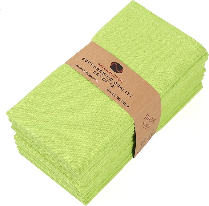 Table Napkins Cloth Dinner Cloth Cotton Linen Blend Fabric 12 Pack Easter Special Mitered Corners for Every Day Use Napkin Pre Shrunk and Good Absorbency (Leaf Green, Pack of 12)