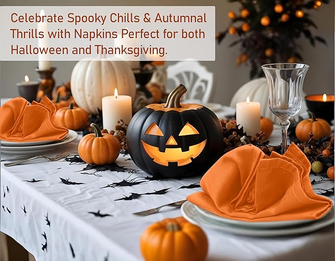 Ruvanti Cloth Napkins Set of 6, 18x18 Inches Napkins Cloth Washable, Soft, Durable, Absorbent, Cotton Blend. Table Dinner Napkins Cloth for Thanksgiving, Halloween Dinners Parties - Orange/Fall
