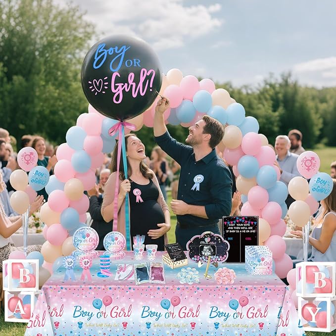 Gender Reveal Party Kit -Gender reveal party for new baby Set，Guess the Boy or Girl Gender Party Decorations，For Revelacion De Sexo De Bebe Big Gift Pack