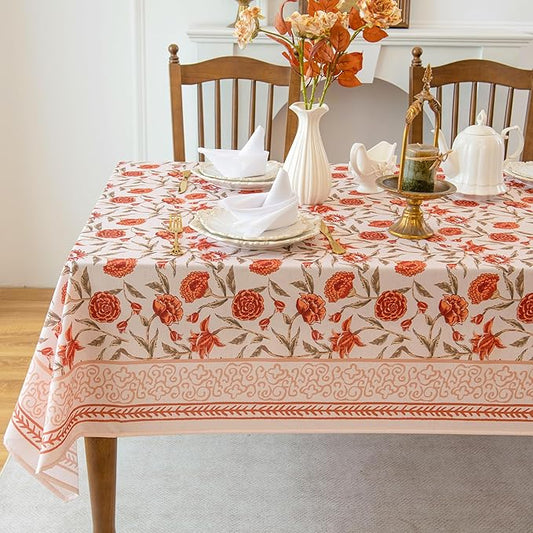 Valentine's Day Tablecloth 84 inches Length, Red Floral Waterproof Tablecloth Vintage French Style Home Decor, Elegant Floral Design, Stain Resistant, Perfect for Dining & Kitchen?W60 x L84
