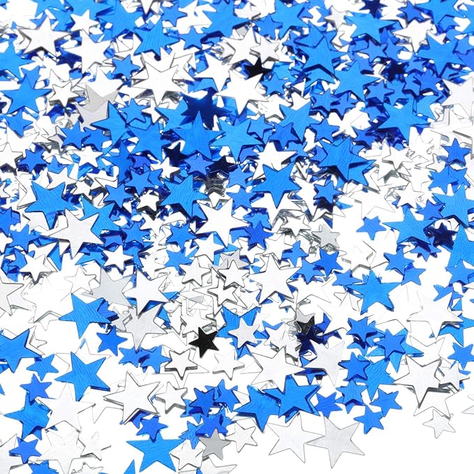 Hestya 60g Star Confetti Glitter Table Confetti Metallic Foil Stars for Christmas Party Wedding Festival Decorations(Blue Silver,10mm and 6mm)