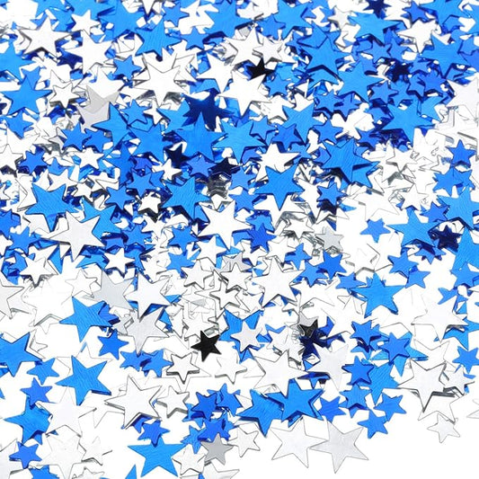 Hestya 60g Star Confetti Glitter Table Confetti Metallic Foil Stars for Christmas Party Wedding Festival Decorations(Blue Silver,10mm and 6mm)